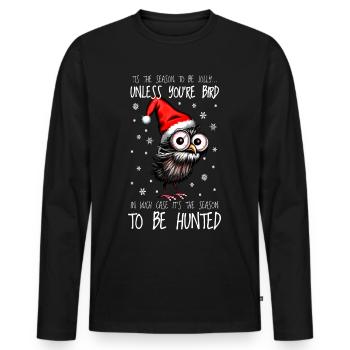 Christmas Bird Owl with Christmas Hat Gift - Men's Premium Organic Long Sleeve Shirt - black - Front - Nico (187cm)