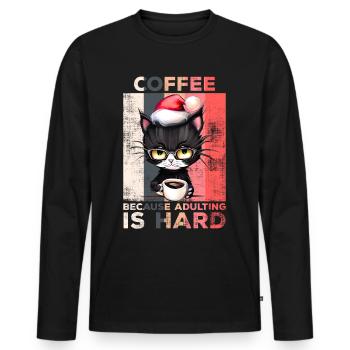 Le café parce que l’âge adulte est un café dur pour chat - T-shirt manches longues Premium bio Homme - noir - Devant - Nico (187cm)