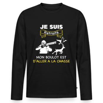 Homme Je Suis Retraité Chasseur Tee Shirt Cadeau - T-shirt manches longues Premium bio Homme - noir - Devant - Nico (187cm)