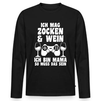 Mutter Gamer Zocken Wein Mama - Männer Premium Bio Langarmshirt - Schwarz - Vorne - Nico (187cm)