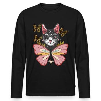 Chat avec lunettes de soleil Butterfly Sunflower L - T-shirt manches longues Premium bio Homme - noir - Devant - Nico (187cm)