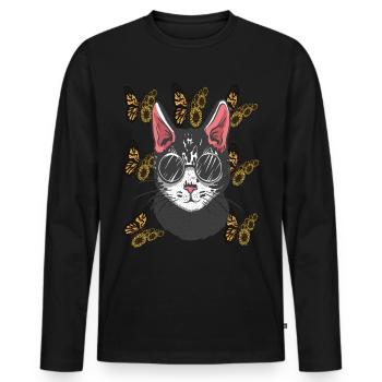 Cool Cat Tournesol Papillon Cat Lie - T-shirt manches longues Premium bio Homme - noir - Devant - Nico (187cm)