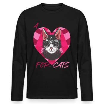 Liebes-Katzen-Kätzchen mit Herz-Katzen-Liebes-cool - Männer Premium Bio Langarmshirt - Schwarz - Vorne - Nico (187cm)