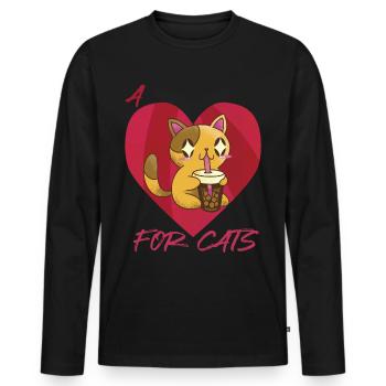 Herz für Katzen Nettes Kätzchenbaby mit Tee Ich li - Männer Premium Bio Langarmshirt - Schwarz - Vorne - Nico (187cm)