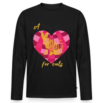 Bengal Cat Heart pour chats Chaton Chat Chat - T-shirt manches longues Premium bio Homme - noir - Devant - Nico (187cm)