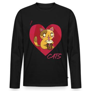Nettes Kätzchenbaby mit Tee-Katzenliebes-Katzen mi - Männer Premium Bio Langarmshirt - Schwarz - Vorne - Nico (187cm)