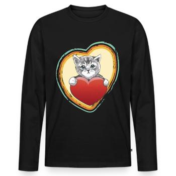 Retro Herz mit Bengal-Katze Liebes-Katzen-Katze mi - Männer Premium Bio Langarmshirt - Schwarz - Vorne - Nico (187cm)