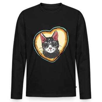 Herz Retro mit Cool Cat Tomcat Bengalkatze Love Ca - Männer Premium Bio Langarmshirt - Schwarz - Vorne - Nico (187cm)