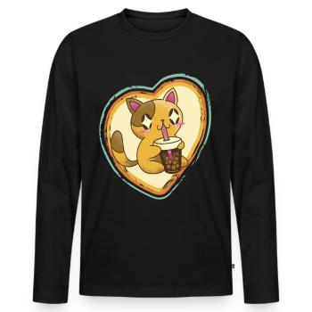 Chat mignon dans le cœur rétro Amour de chat avec les chats - T-shirt manches longues Premium bio Homme - noir - Devant - Nico (187cm)
