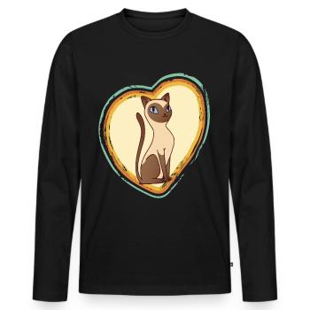 Siamesische Katze Retro Herz Ich liebe Katzen Tomc - Männer Premium Bio Langarmshirt - Schwarz - Vorne - Nico (187cm)