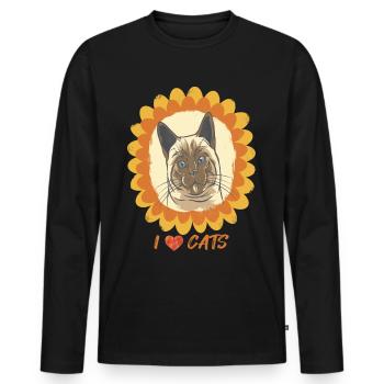 I love Cat Sunflower and Bengal Cat Nice - Men's Premium Organic Long Sleeve Shirt - black - Front - Nico (187cm)