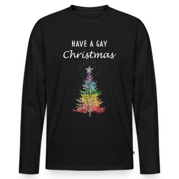 Gay Christmas Christmas Tree Christmas Party Homo - T-shirt manches longues Premium bio Homme - noir - Devant - Nico (187cm)