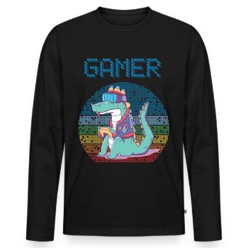 Gamer Jeux vidéo rétro Jeux vintage Funny Croco - T-shirt manches longues Premium bio Homme - noir - Devant - Nico (187cm)