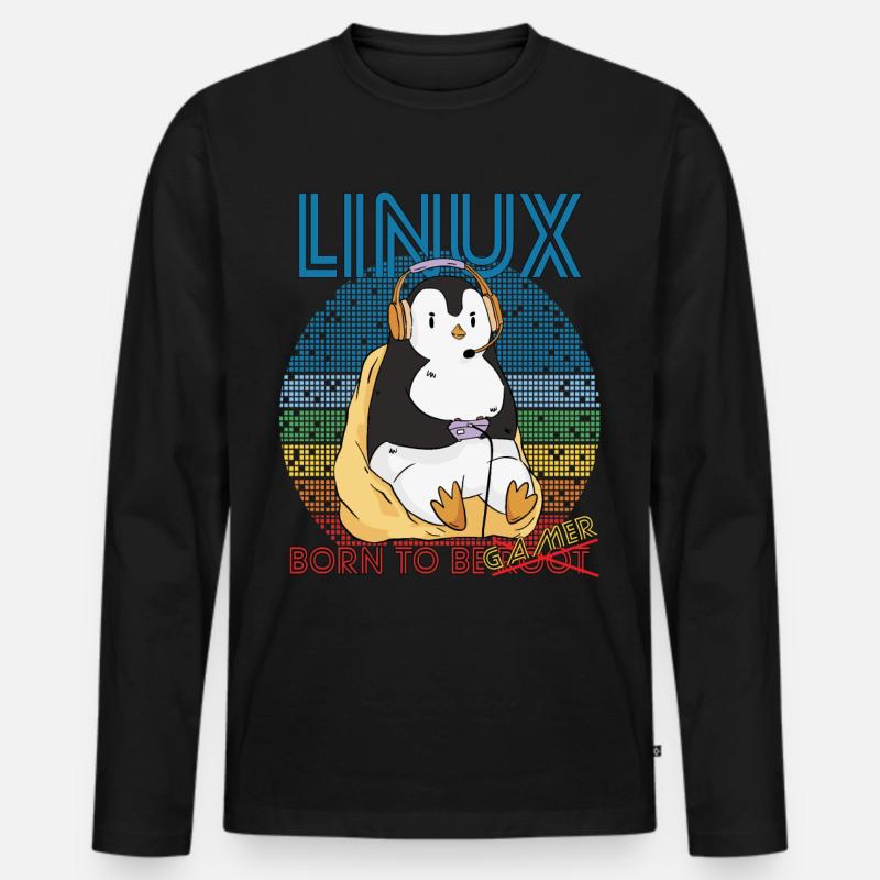 Gamer Linux Born To Be Root Geek Game Programmer A - Männer Premium Bio Langarmshirt - Schwarz