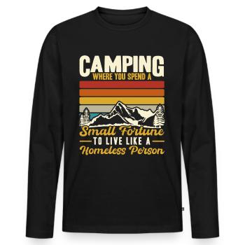 Camping où vous dépensez une petite fortune - T-shirt manches longues Premium bio Homme - noir - Devant - Nico (187cm)