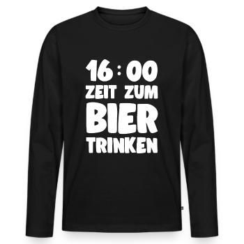 Bier Spruch 16 Uhr Zeit zum Bier Trinken Geschenk - Männer Premium Bio Langarmshirt - Schwarz - Vorne - Nico (187cm)
