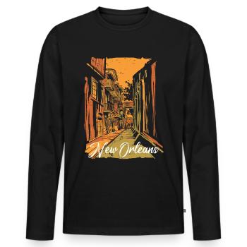 Quartier Français souvenir de la rue Bourbon de la Nouvelle-Orléans - T-shirt manches longues Premium bio Homme - noir - Devant - Nico (187cm)