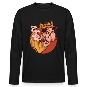 Cadeau de chameau Lama Alpaga Lama Animal Fumer - T-shirt manches longues Premium bio Homme - noir - Devant - Nico (187cm)