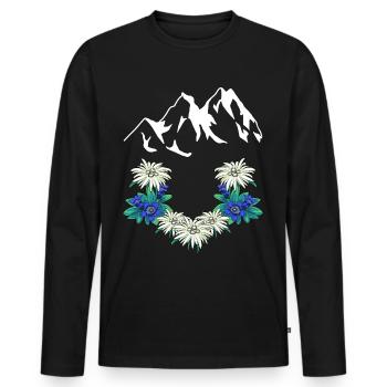 Österreich Schweiz Gebirge Berge Enzian Edelweiß - Männer Premium Bio Langarmshirt - Schwarz - Vorne - Nico (187cm)