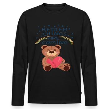 Teddy Broken Heart Teddy Bear Better Things are co - Männer Premium Bio Langarmshirt - Schwarz - Vorne - Nico (187cm)