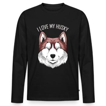 Dog Lover - I Love My Husky - Men's Premium Organic Long Sleeve Shirt - black - Front - Nico (187cm)