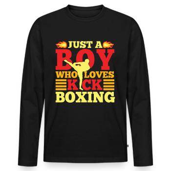 Just A Boy Who Loves Kickboxing Funny Kickboxer - Men's Premium Organic Long Sleeve Shirt - black - Front - Nico (187cm)