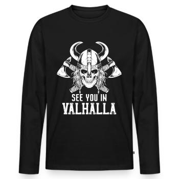 Wikinger Schädel Axt Walhalla Warriors Mythologie - Männer Premium Bio Langarmshirt - Schwarz - Vorne - Nico (187cm)