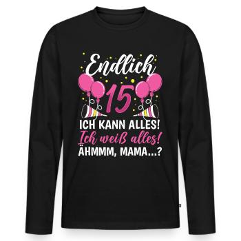 Endlich 15 Ich Kann Alles Ich Weiß Alles - Männer Premium Bio Langarmshirt - Schwarz - Vorne - Nico (187cm)