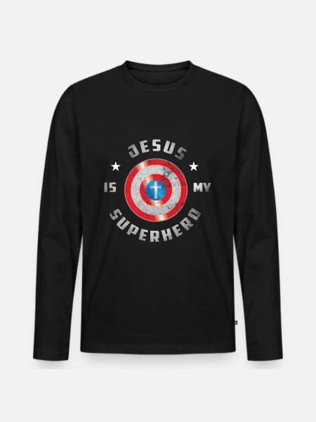 Jesus Is My Superhero - Men's Premium Organic Long Sleeve Shirt - black