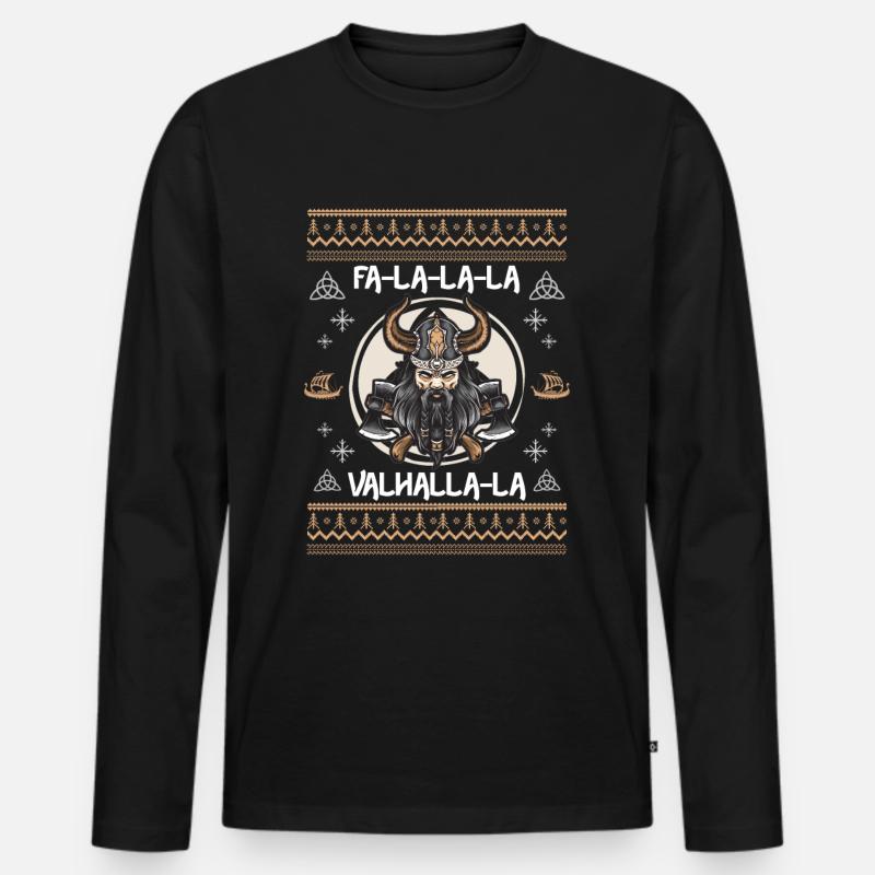 Ugly Christmas Wikinger Wikingeraxt - Männer Premium Bio Langarmshirt - Schwarz