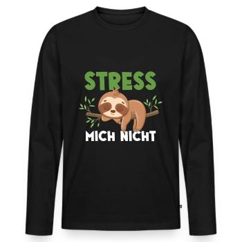 Faultier Stress Mich Nicht - Männer Premium Bio Langarmshirt - Schwarz - Vorne - Nico (187cm)