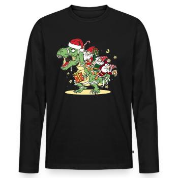 Noël, Dino, Noël, Trex Dinosaures, Gnomes - T-shirt manches longues Premium bio Homme - noir - Devant - Nico (187cm)