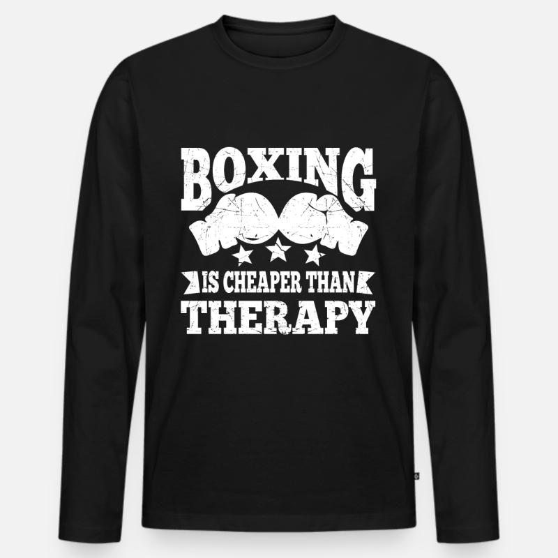 Boxing Is Cheaper Than Therapy Boxing Gloves - Männer Premium Bio Langarmshirt - Schwarz