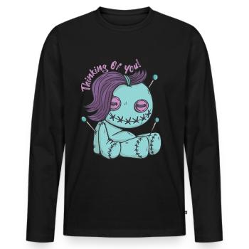 Zombie Voodoo Puppe, die an dich denkt! Halloween- - Männer Premium Bio Langarmshirt - Schwarz - Vorne - Nico (187cm)