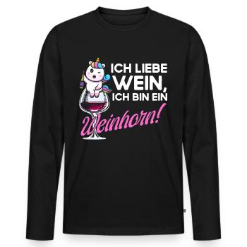 Ich Liebe Wein Ich Bin ein Einhorn - Männer Premium Bio Langarmshirt - Schwarz - Vorne - Nico (187cm)