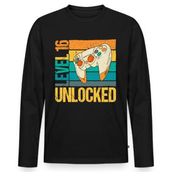 Level 16 Unlocked - Männer Premium Bio Langarmshirt - Schwarz - Vorne - Nico (187cm)