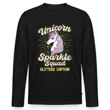 Unicorn Sparkle Squad Cutter Captain - Männer Premium Bio Langarmshirt - Schwarz - Vorne - Nico (187cm)