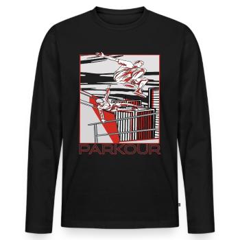 Parkour Warnung Über alles springen Laufen Springe - Männer Premium Bio Langarmshirt - Schwarz - Vorne - Nico (187cm)