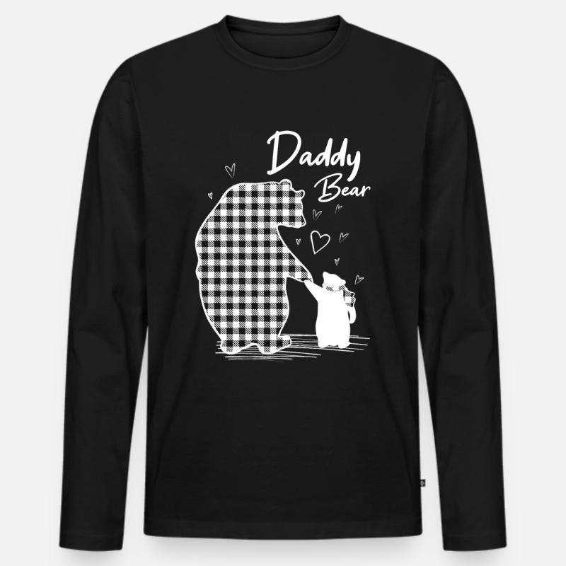 Papa Bear Grau Büffelkaro - Männer Premium Bio Langarmshirt - Schwarz