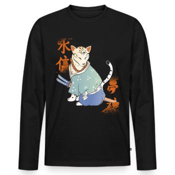 Chat samouraï avec Katana Catmurai Krie japonais - T-shirt manches longues Premium bio Homme - noir - Devant - Nico (187cm)