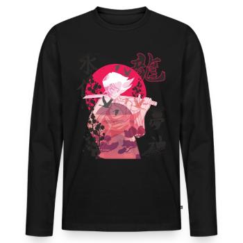 Fille Samouraï Japonais Fleurs Guerrière Japon Ka - T-shirt manches longues Premium bio Homme - noir - Devant - Nico (187cm)