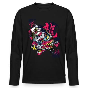 Samouraï Dragon Guerrier Ninja Fille Japonaise Ku - T-shirt manches longues Premium bio Homme - noir - Devant - Nico (187cm)