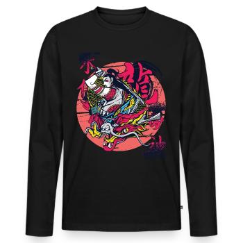 Dragon Japonais Fille Samouraï Guerrière Japonaise - T-shirt manches longues Premium bio Homme - noir - Devant - Nico (187cm)