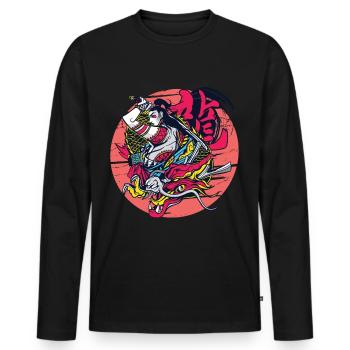 Samurai Girl Dragon Warrior Ninja Art Japonais - T-shirt manches longues Premium bio Homme - noir - Devant - Nico (187cm)
