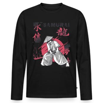 Samouraï Katana Épée Tache de sang Guerre japonaise - T-shirt manches longues Premium bio Homme - noir - Devant - Nico (187cm)