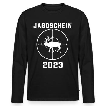 Jagdschein 2023 Jagd Jäger Jägerin - Männer Premium Bio Langarmshirt - Schwarz - Vorne - Nico (187cm)