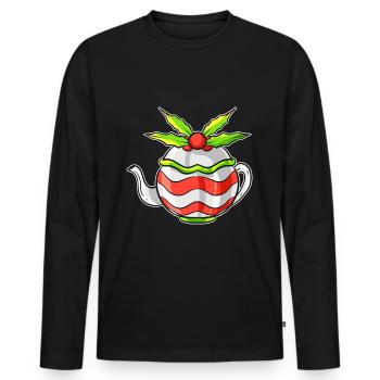 Théière d'automne avec gui pour Noël - T-shirt manches longues Premium bio Homme - noir - Devant - Nico (187cm)