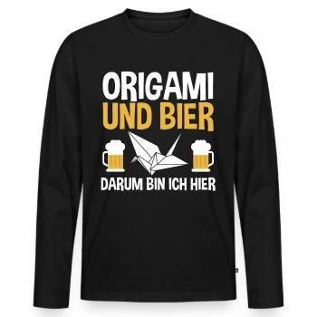 Origami und Bier darum bin ich hier - Männer Premium Bio Langarmshirt - Schwarz - Vorne - Nico (187cm)