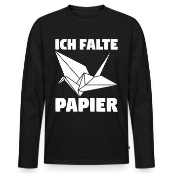 Ich falte Papier - Männer Premium Bio Langarmshirt - Schwarz - Vorne - Nico (187cm)