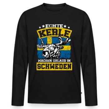 Echte Kerle machen Urlaub in Schweden mit Elch - Männer Premium Bio Langarmshirt - Schwarz - Vorne - Nico (187cm)